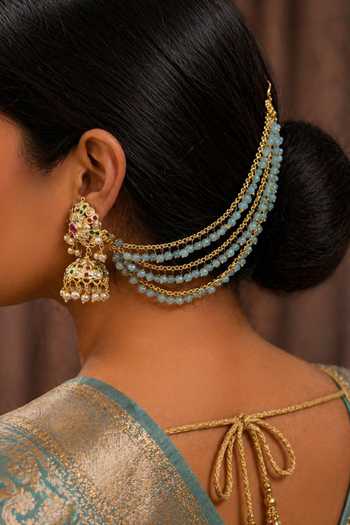 Buy_Queens Jewels_Blue Aqua Noor Pearl Bloom Pair Of Chains _at_Aza_Fashions