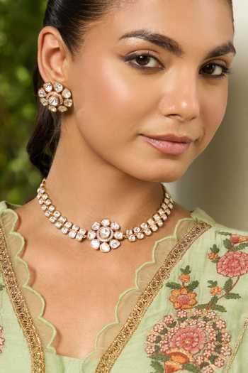 Queens Jewels_White Noorisha Polki Necklace And Earrings Set _Online_at_Aza_Fashions