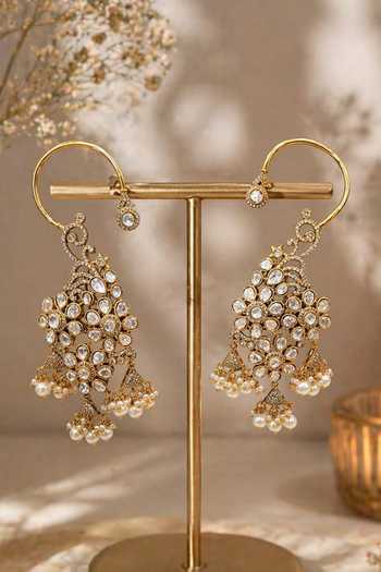 Shop_Queens Jewels_White Gulnaar Pair Of Dangling Ear Cuff Earrings _at_Aza_Fashions