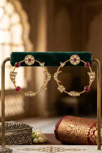 Queens Jewels_Red Ruby Noor Kundan Chakra Earrings _Online_at_Aza_Fashions