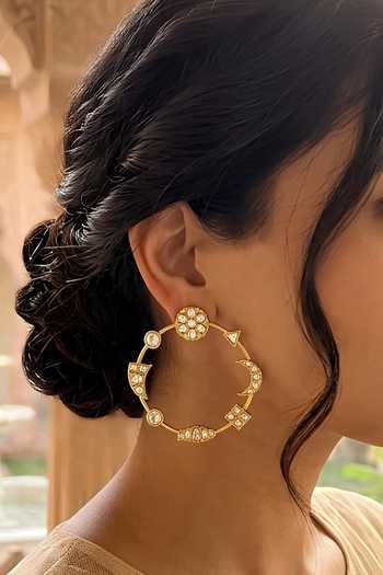 Buy_Queens Jewels_White Noor Kundan Chakra Earrings _at_Aza_Fashions