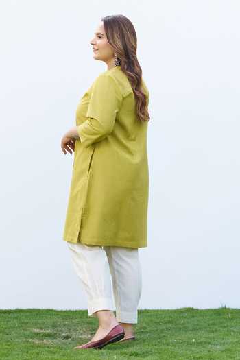 Buy_Vaaya_Green Cotton Round Neck Handwoven Kurta And Salwar Set 