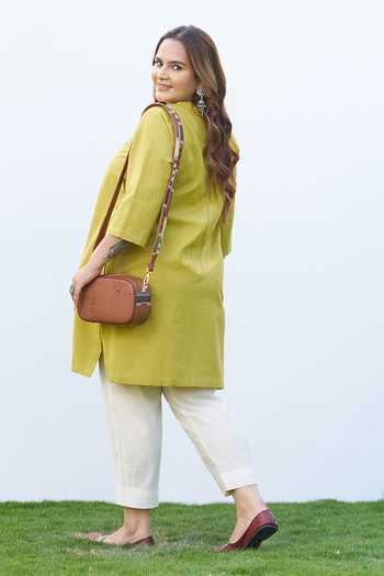 Shop_Vaaya_Green Cotton Round Neck Handwoven Kurta And Salwar Set 