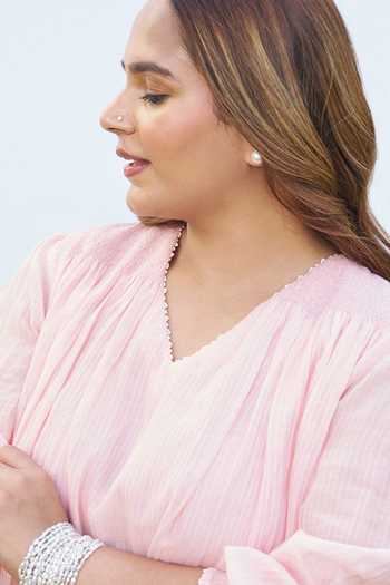 Buy_Vaaya_Pink V-neck Pure Mul Kurta And Pant Set 
