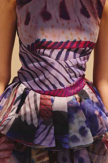 Buy_ZiP by Payal & Zinal_Multi Color Organza Round Neck Midnight Spin Layered Dress _Online_at_Aza_Fashions