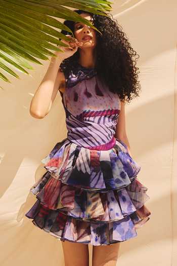 Shop_ZiP by Payal & Zinal_Multi Color Organza Round Neck Midnight Spin Layered Dress _Online_at_Aza_Fashions