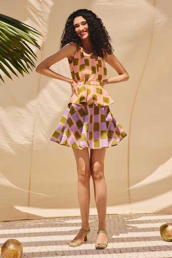 ZiP by Payal & Zinal_Multi Color Georgette Collared Neck Pleats And Palettes Dress _Online_at_Aza_Fashions