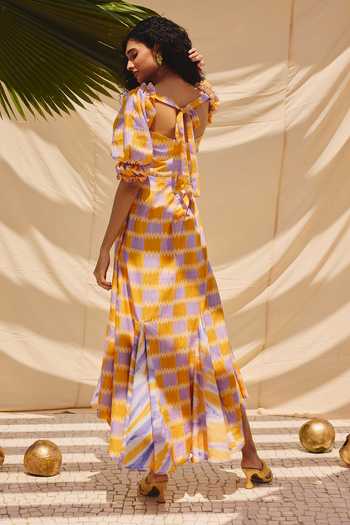Shop_ZiP by Payal & Zinal_Multi Color Cotton, Linen Sweetheart Neck Sunkissed Checkered Print Summer Dress _at_Aza_Fashions