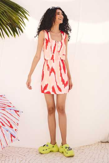 Buy_ZiP by Payal & Zinal_Pink Cotton, Linen Sunset Strokes Mini Skirt _Online_at_Aza_Fashions