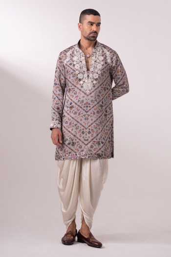 Char Chaand_Multi Color Silk, Satin, Linen Floral Paisley Print Kurta _Online_at_Aza_Fashions