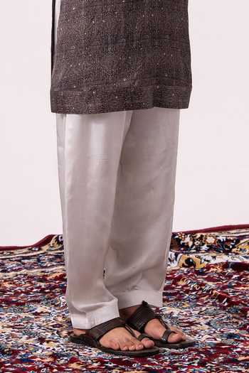 Char Chaand_Charcoal Silk Embroidered Kurta _Online_at_Aza_Fashions