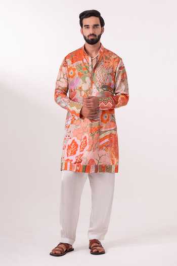 Buy_Char Chaand_Multi Color Silk, Linen Printed Kurta _Online_at_Aza_Fashions