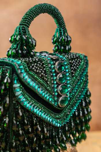 Nayaab By Sonia_Green Chevron Crystal Kasse Bag _Online_at_Aza_Fashions