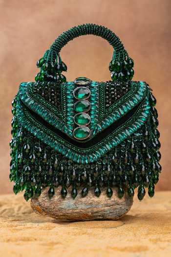 Buy_Nayaab By Sonia_Green Chevron Crystal Kasse Bag _Online_at_Aza_Fashions