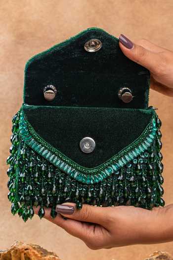 Nayaab By Sonia_Green Chevron Crystal Kasse Bag _Online