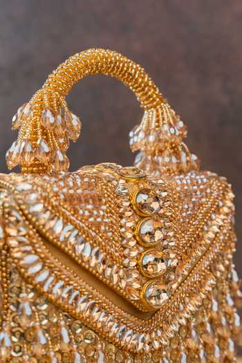 Nayaab By Sonia_Gold Chevron Crystal Kasse Bag _Online_at_Aza_Fashions