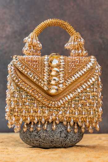 Nayaab By Sonia_Gold Chevron Crystal Kasse Bag _Online
