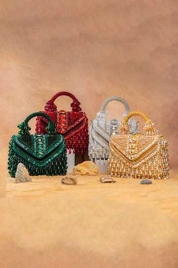 Nayaab By Sonia_Silver Chevron Crystal Kasse Bag _Online_at_Aza_Fashions