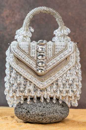 Nayaab By Sonia_Silver Chevron Crystal Kasse Bag _Online
