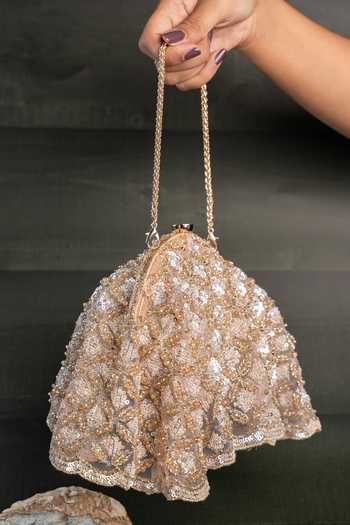 Buy_Nayaab By Sonia_Gold Embroidery, Sequins Drape Diva Batua Potli Bag _Online_at_Aza_Fashions