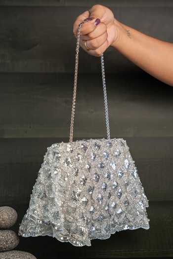 Nayaab By Sonia_Silver Drape Diva Kasse Bag _Online_at_Aza_Fashions