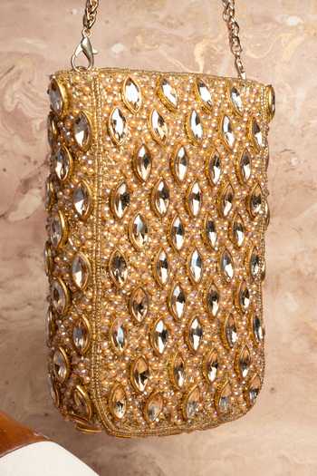 Nayaab By Sonia_Gold Beads, Stones, Mirrors, Crystals Water Trendy Armour Crossbody Pouch _Online_at_Aza_Fashions