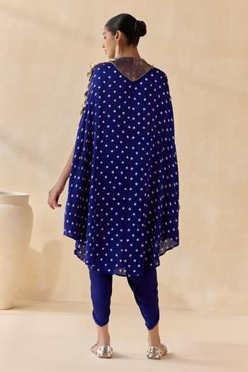 Shop_5elements_Blue Satin, Modal Round Neck Ayantika Kurta And Dhoti Pant Set _at_Aza_Fashions