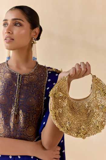 Shop_5elements_Blue Satin, Modal Round Neck Ayantika Kurta And Dhoti Pant Set 