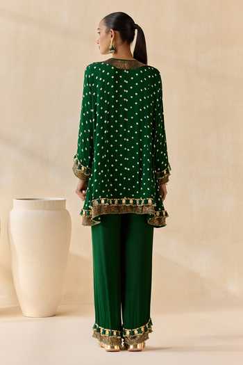Shop_5elements_Green Satin, Modal V-neck, Yes Adhira Brocade Kurta Set _at_Aza_Fashions