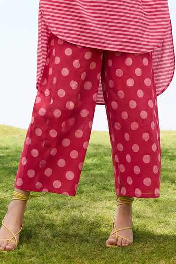 Shop_Raas Life_Pink Cotton, Linen Mandarin Collar Salvia Tunic And Pant Set _Online_at_Aza_Fashions