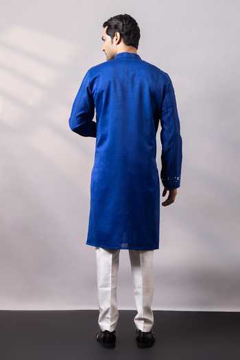 Shop_Smriti By Anju Agarwal_Blue Chanderi Silk Cobalt Veil Embellished Kurta Set _at_Aza_Fashions