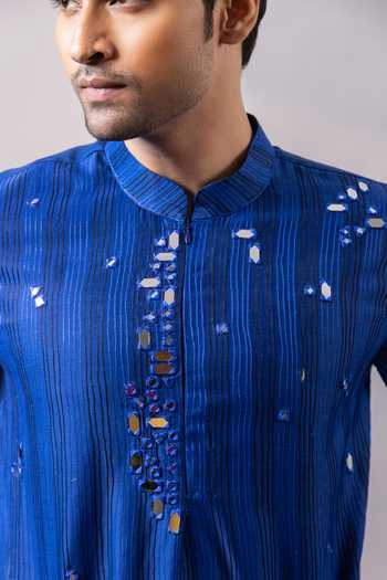 Smriti By Anju Agarwal_Blue Chanderi Silk Cobalt Veil Embellished Kurta Set _at_Aza_Fashions