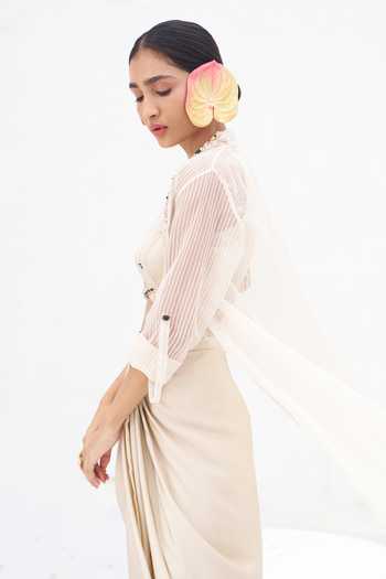 Buy_Rimple Agrawal_Ivory Satin Sweetheart Neck Haimavati Draped Skirt Set _Online_at_Aza_Fashions