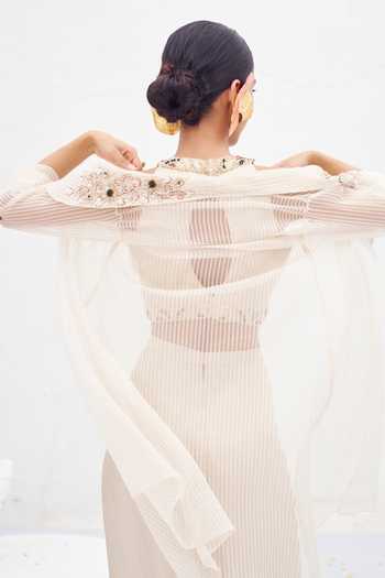 Shop_Rimple Agrawal_Ivory Satin Sweetheart Neck Haimavati Draped Skirt Set _at_Aza_Fashions
