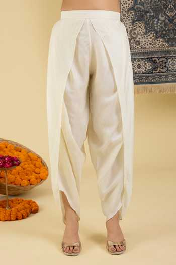 Buy_BAIDEHI_Mustard Silk Round Neck, Yes Floral Embroidered Kurta And Dhoti Pant Set _Online_at_Aza_Fashions