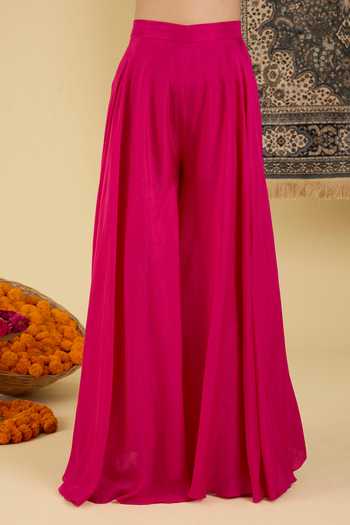BAIDEHI_Pink Silk, Organza V-neck, Yes Floral Embroidered Kurta And Sharara Set _Online_at_Aza_Fashions