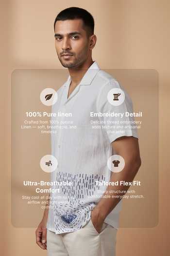 Hilo Design_White Linen Nivra Rain Ripple Embroidered Shirt _Online_at_Aza_Fashions