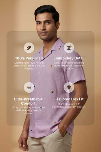 Hilo Design_Purple Linen Airloom Embroidered Shirt _Online_at_Aza_Fashions