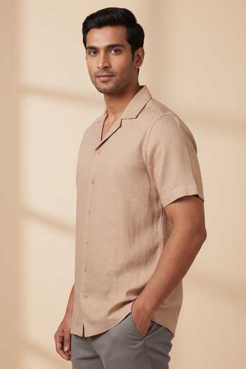 Hilo Design_Beige Linen Dune Shirt _Online_at_Aza_Fashions