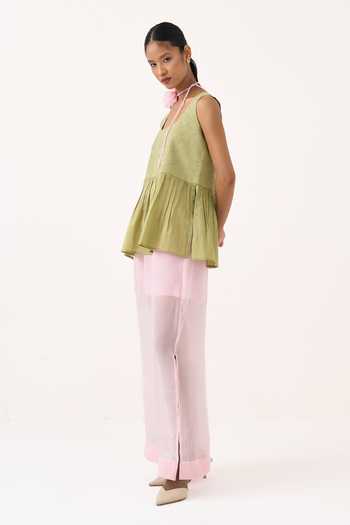 Three_Pink Organza Sheer Skirt _Online_at_Aza_Fashions
