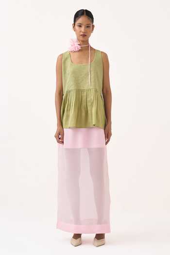 Buy_Three_Pink Organza Sheer Skirt _Online_at_Aza_Fashions