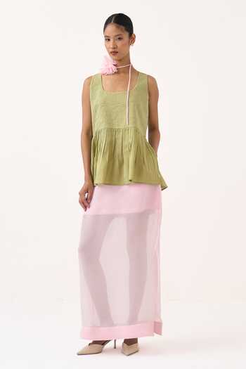 Buy_Three_Pink Organza Sheer Skirt _at_Aza_Fashions