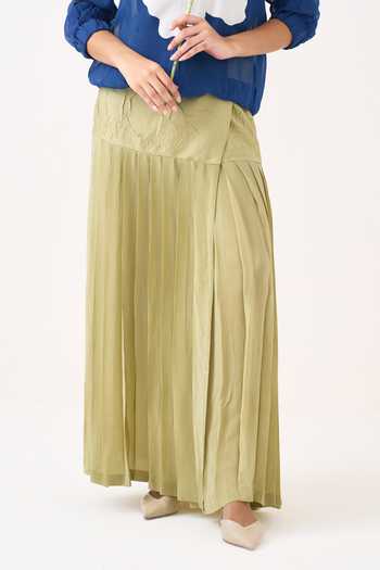 Buy_Three_Cobalt Organza, Silk, Cotton, Crepe High Neck Floral Applique Bomber And Skirt Set 