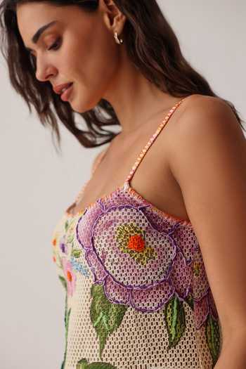 NOIB_Multi Color Square Neck Bardot Bloom Mini Coverup Dress _Online_at_Aza_Fashions