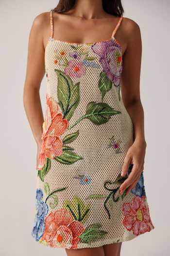 Buy_NOIB_Multi Color Square Neck Bardot Bloom Mini Coverup Dress _Online_at_Aza_Fashions