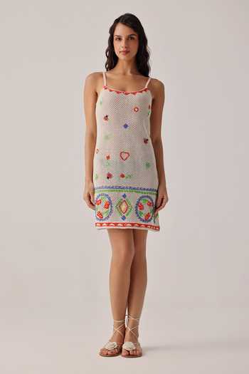 Buy_NOIB_Multi Color Square Neck Bardot Ecru Mini Coverup Dress _at_Aza_Fashions