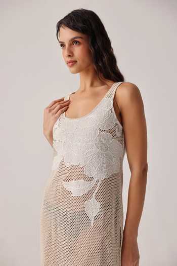 Buy_NOIB_White Scoop Neck Keya Ecru Crochet Coverup Dress _Online_at_Aza_Fashions