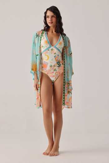Buy_NOIB_Blue Viscose Georgette V-neck Sia Azure Kimono Coverup _at_Aza_Fashions