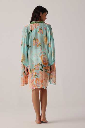 Shop_NOIB_Blue Viscose Georgette V-neck Sia Azure Kimono Coverup _at_Aza_Fashions