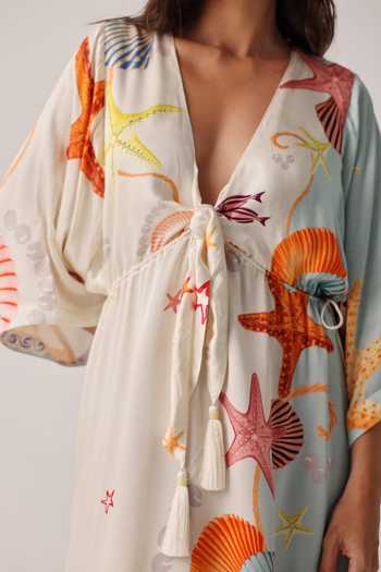 Buy_NOIB_Multi Color Satin, Modal V-neck Viola Seaborn Coverup Dress _Online_at_Aza_Fashions